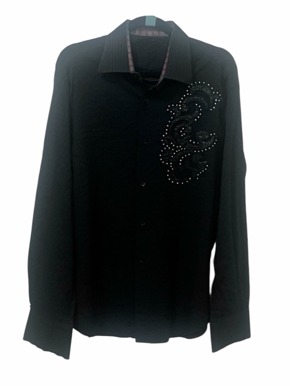 Vintage western button down Black embroidery Shirt Size Large